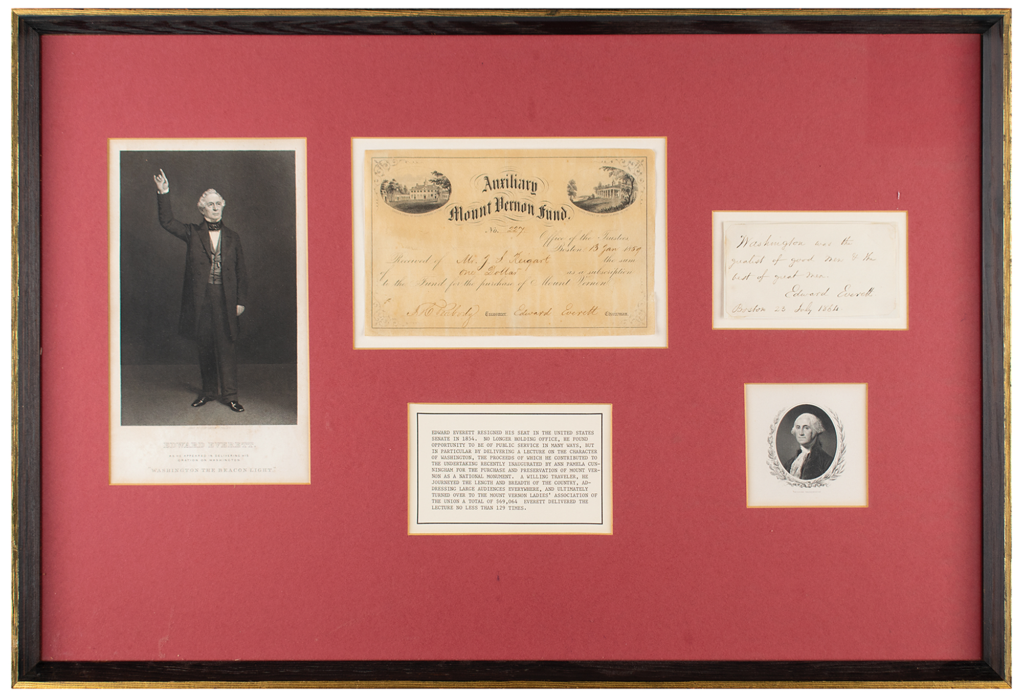 Lot #7003 George Washington: Edward Everett Document Signed and Autograph Quotation Signed