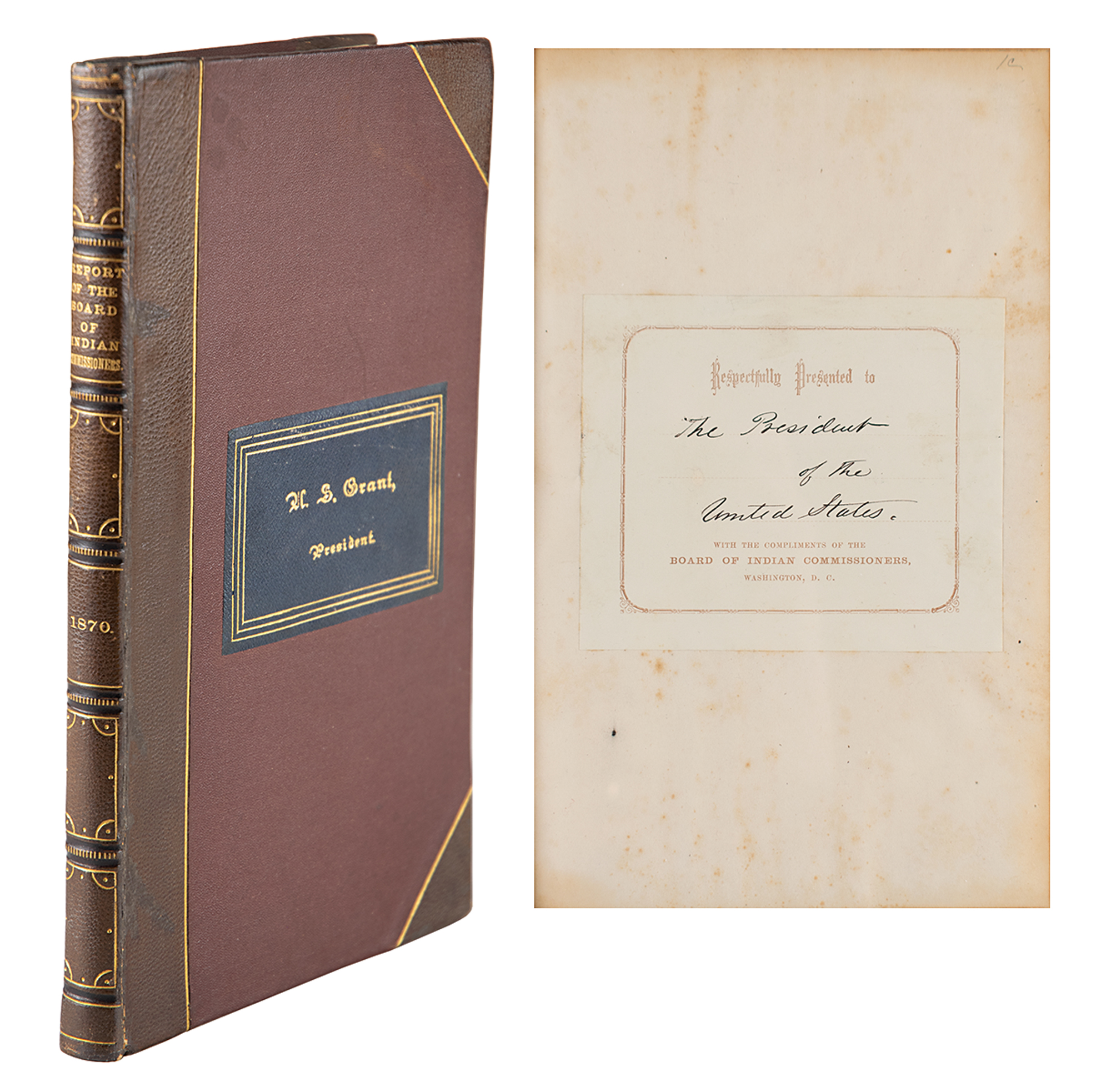 Lot #7040 U. S. Grant's Personally-Owned Book: 'Second Annual Report of the Board of Indian Commissioners'