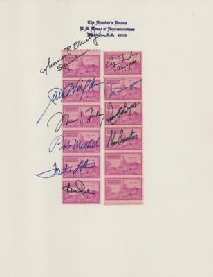Lot #7118 George Bush and Congressional Leaders Signed Stamp Sheet