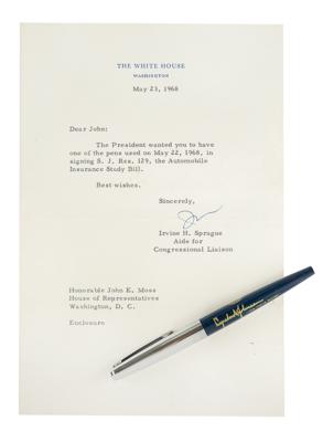 Lot #7104 Lyndon B. Johnson Bill Signing Pen for the 'Automobile Insurance Study Bill'