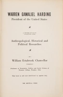 Lot #7069 Warren G. Harding: Sentinel Press First Edition by William Estabrook Chancellor