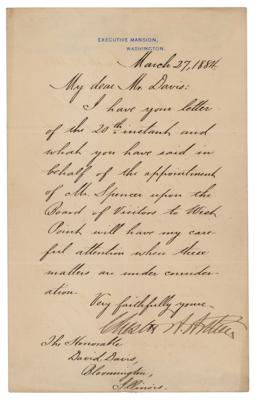Lot #7130 Chester A. Arthur Letter Signed as President