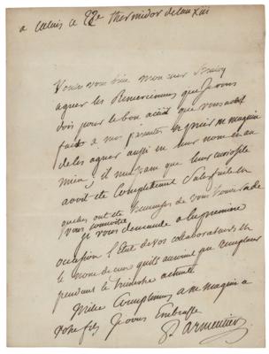 Lot #351 Antoine-Augustin Parmentier Autograph Letter Signed - Image 1