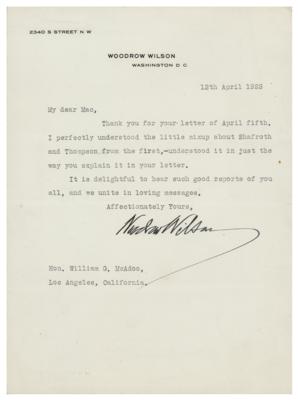 Lot #148 Woodrow Wilson Typed Letter Signed