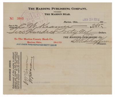 Lot #78 Warren G. Harding Document Signed - Image 1