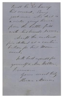 Lot #319 Horace Mann Autograph Letter Signed - Image 2