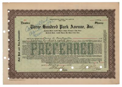 Lot #370 Percy A. Rockefeller Signed Stock Certificate - Image 1