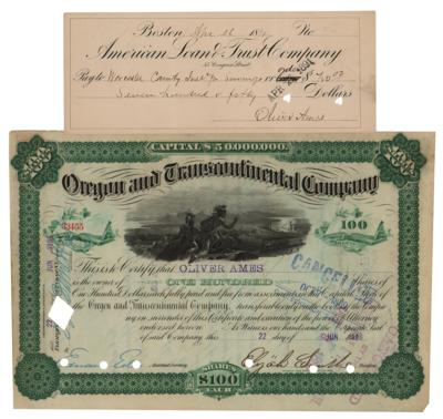 Lot #202 Oliver Ames Signed Check and Document - Image 1