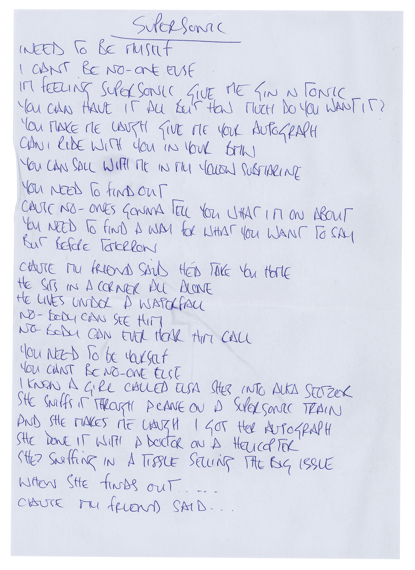 Lot #628 Oasis: Noel Gallagher Handwritten Lyrics (13) for Definitely Maybe, with CD Signed by the Gallagher Brothers - Image 12