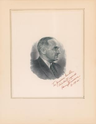 Lot #140 Harry S. Truman Signed Engraving - Image 1
