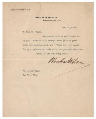 Lot #149 Woodrow Wilson Typed Letter Signed