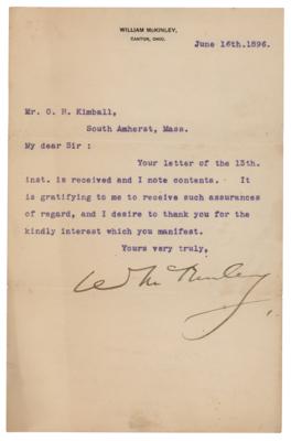 Lot #106 William McKinley Typed Letter Signed