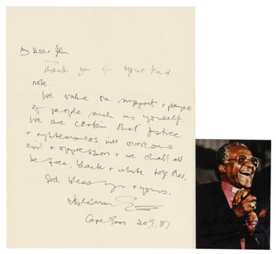 Lot #397 Desmond Tutu Autograph Letter Signed and Signed Photograph - Image 1