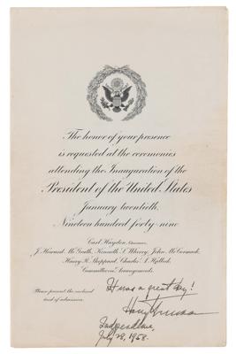 Lot #137 Harry S. Truman Signed Inauguration Invitation and Ephemera