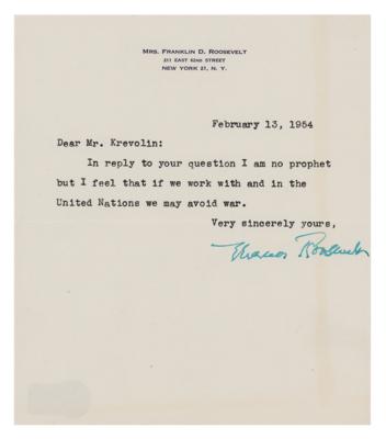 Lot #127 Eleanor Roosevelt Typed Letter Signed