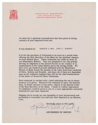Lot #100 John F. Kennedy: Richard Cardinal Cushing Typed Letter Signed - Image 1