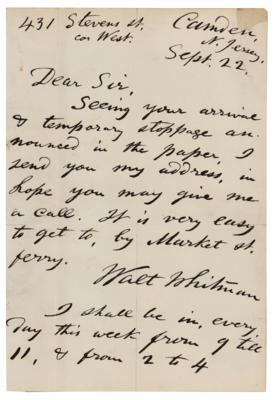 Lot #582 Walt Whitman Autograph Letter Signed - Image 1