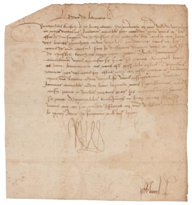 Lot #188 Rene II, Duke of Lorraine Letter Signed - Image 1
