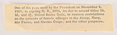 Lot #25 Lyndon B. Johnson 1967 Female Military Officers Bill Signing Pen - Image 3