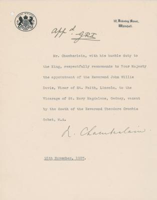 Lot #308 King George VI and Neville Chamberlain Document Signed - Image 1