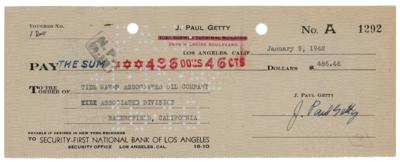 Lot #271 J. Paul Getty Signed Check