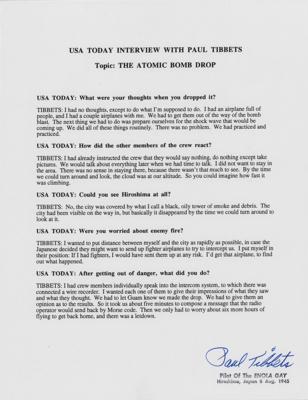 Lot #428 Enola Gay: Paul Tibbets Signed Souvenir Typescript - Image 1