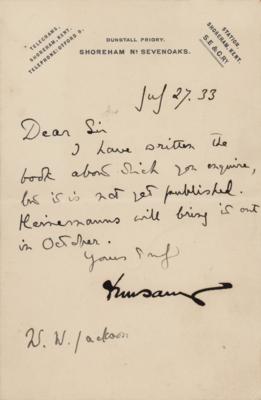 Lot #589 Lord Dunsany Letter Signed