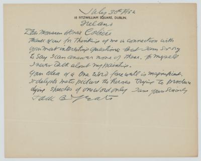 Lot #531 Jack Butler Yeats Autograph Letter Signed - Image 1