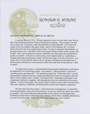 Lot #8038 Ronald Wayne Signed Limited Edition Typed Manuscript - Image 2