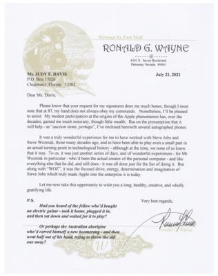 Lot #8039 Ronald Wayne Typed Letter Signed - Image 1