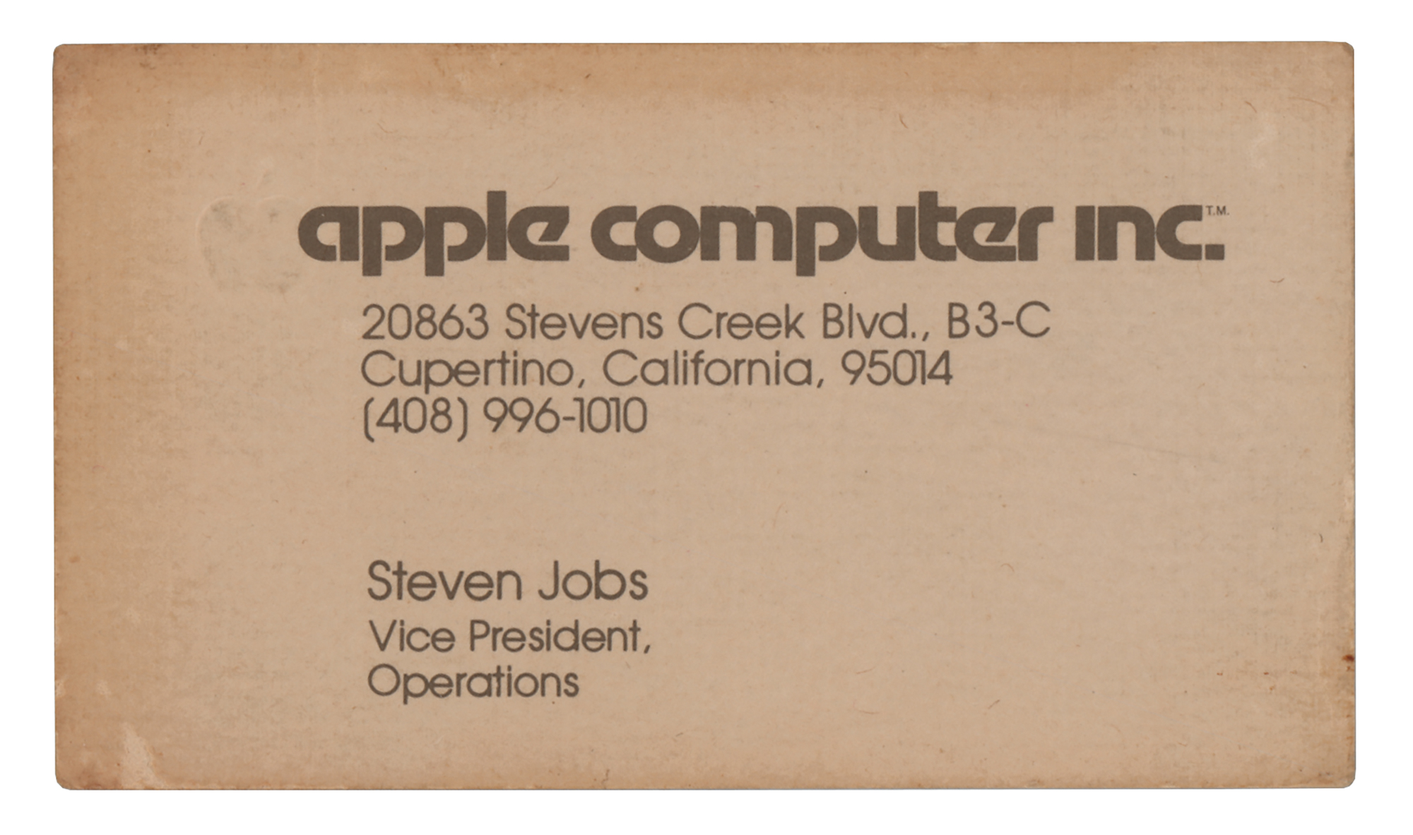 Steve Jobs Apple Business Card (c. 1978-79) | RR Auction