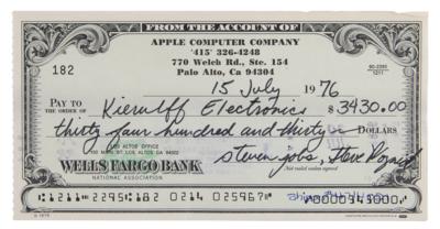 Lot #8020 Steve Jobs and Steve Wozniak Signed 1976 Apple Computer Check - Image 3