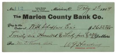 Lot #78 Warren G. Harding Signed Check