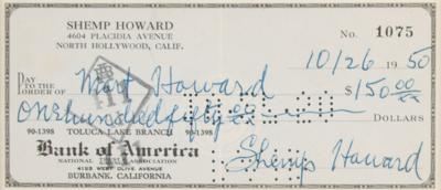 Lot #1039 Three Stooges: Shemp Howard Signed Check