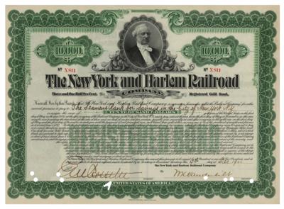 Lot #485 William K. Vanderbilt Signed New York and Harlem Railroad Bond - Image 1