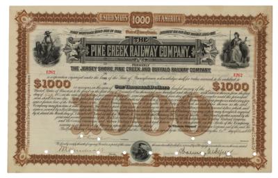 Lot #486 William K. Vanderbilt and Chauncey Depew Signed Pine Creek Railway Company Bond - Image 1