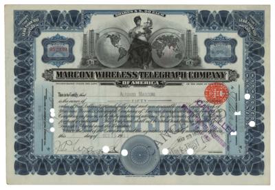 Lot #369 Marconi Wireless Telegraph Company Stock Certificate - Image 1