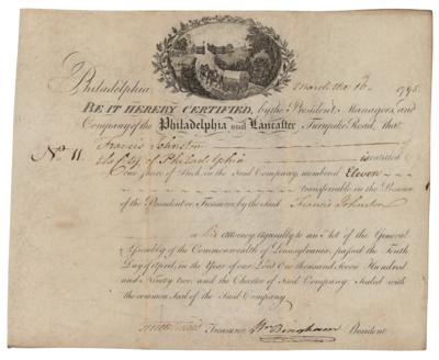 Lot #228 William Bingham Signed Stock Certificate - Image 1