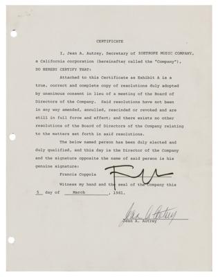 Lot #911 Francis Ford Coppola Document Signed - Image 1
