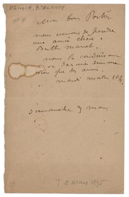 Lot #634 Pierre-Auguste Renoir Handwritten Letter - Image 1