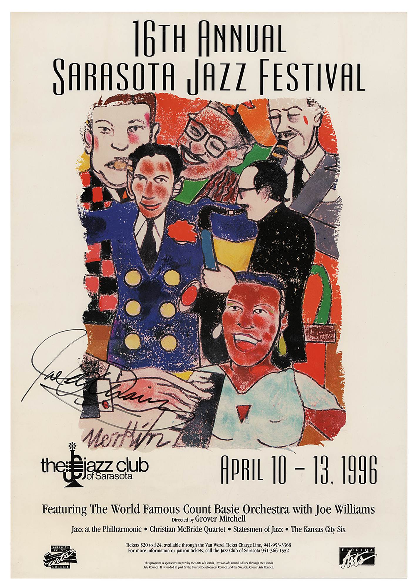 Lot #791 Sarasota Jazz Festival Poster Signed by Joe Williams - Image 1