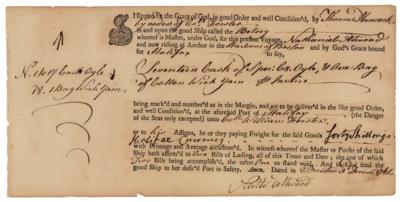 Lot #136 John Hancock Document Completed In His