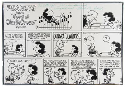 Lot #685 Charles Schulz Signed Peanuts Print Inscribed to Elton John