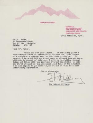 Lot #309 Edmund Hillary Typed Letter Signed