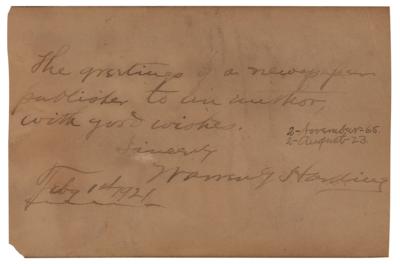 Lot #79 Warren G. Harding Signature as President Elect - Image 1