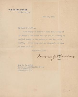 Lot #80 Warren G. Harding Typed Letter Signed as