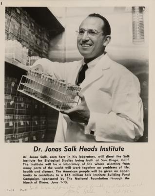 Lot #444 Jonas Salk Signed Photograph