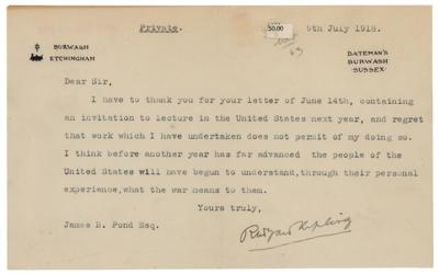 Lot #739 Rudyard Kipling Typed Letter Signed