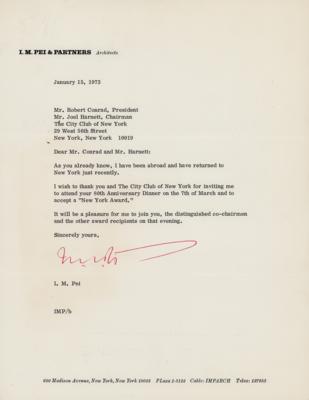 Lot #668 I. M. Pei Typed Letter Signed