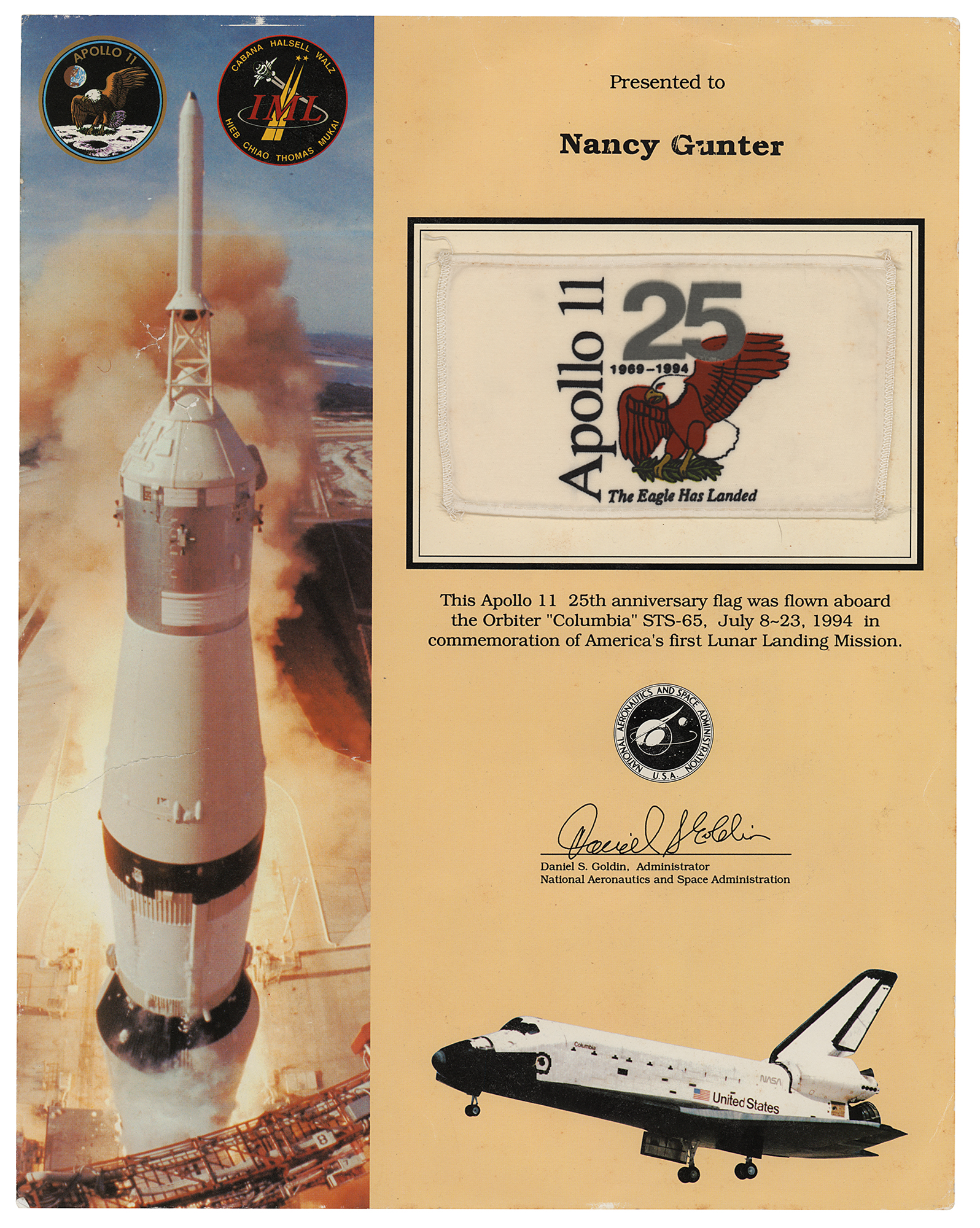 STS-65 Flown Apollo 11 Anniversary Flag | RR Auction